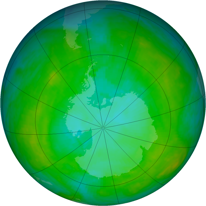 Antarctic ozone map for 05 January 1992